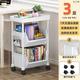 OUNONA Book Rack Roller 3-tier Storage Bookshelf Movable Unique Bookcase for Home