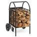 MoNiBloom Firewood Rack Log Cart with Wheels Fireplace Log Holder with Poker Shovel and Broom for Indoor Outdoor Patio Black