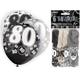 6 Black 80th Glitz Latex Balloons