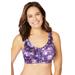 Plus Size Women's Front-Close Satin Wireless Bra by Comfort Choice in Rich Violet Floral (Size 46 B)