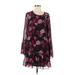BCBGeneration Casual Dress - Mini Scoop Neck Long sleeves: Burgundy Floral Dresses - Women's Size Medium