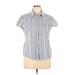 Croft & Barrow Short Sleeve Button Down Shirt: Blue Stripes Tops - Women's Size X-Large