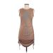 Shein Casual Dress - Mini Crew Neck Sleeveless: Tan Print Dresses - Women's Size Large