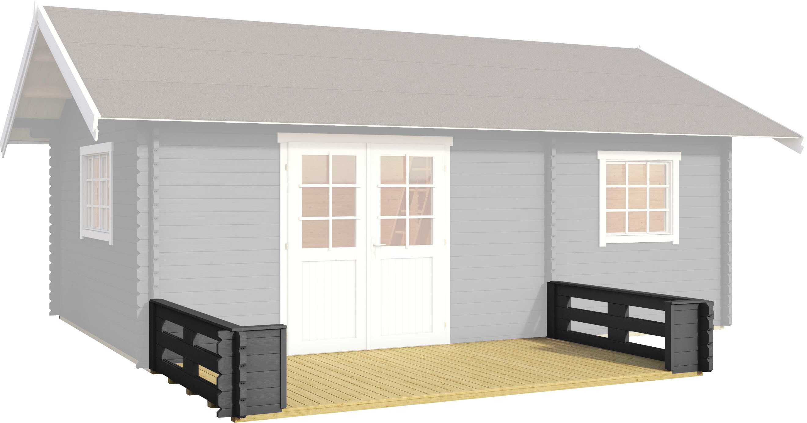 Terrasse LASITA MAJA "CAROLINE", grau (carbongrau), B:365cm H:57cm T:200cm, Holzwerkstoff, Gartenhaus-Terrassen, inkl. Fußbodenbretter zum Verlegen Image