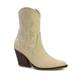 ESSEX GLAM Womens Western Cowboy Ankle Boots Ladies Embroidered Detail Beige Faux Suede Pointed Toe Block Heel Size 4