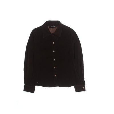 Monkey Wear Long Sleeve Button Down Shirt: Black Print Tops - Kids Girl's Size 14