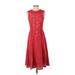 BCBGMAXAZRIA Casual Dress - Midi Crew Neck Sleeveless: Red Print Dresses - Women's Size 2