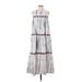 Warm Casual Dress - A-Line Crew Neck Sleeveless: White Print Dresses - Women's Size X-Small