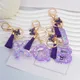 A-Z violet étoile lettres porte-clés mignon pompon papillon pendentif initiales porte-clés pour