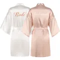 Peignoir Kimono en Satin de Soie pour Femme Vêtement de Nuit Tenue Courte Couleur Champagne pour