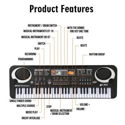 61 pour clavier électronique musique clé orgue Piano numérique avec Microphone