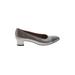 Salvatore Ferragamo Heels: Pumps Chunky Heel Classic Gray Solid Shoes - Women's Size 6 1/2 - Round Toe