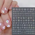 3D Laser Silver Sakura Flower Nail Sticker decalcomanie Glitter Star Butterfly White Floral Sticker