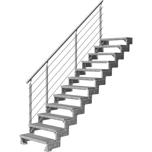 „DOLLE Außentreppe „“Gardentop““ Treppen 13 Gitterrost-Stufen, inkl. einseitigem AluMetallES Gr. gerade, silberfarben (metall) Treppen“