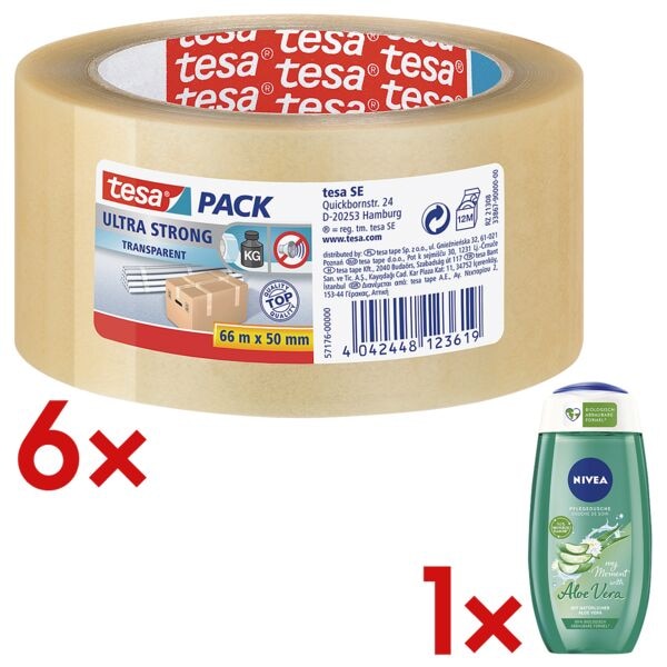 tesa 6x Packband »4124« 50 mm breit inkl. Duschgel »My Moment Aloe Vera« 250 ml transparent Image