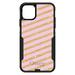 DistinctInk Case for iPhone 15 (6.1 Screen) - OtterBox Commuter Custom Black Case - Pink & Gold Print - Diagonal Stripes Pattern