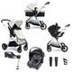 Babymore Mimi Travel System Coco i-Size Silver Car Seat with ISOFIX Base - 2 in 1 Pram Pushchair, Easy Folding & Convertible Carrycot to Pushchair Seat with Adaptor, Foot Muff, Rain Cover & Cup Holder