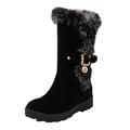 Momolaa Snow Boots for Women NEW Womens Boots Winter Faux Fur Snow Tall Mid Calf Boots Low Wedge Heel High Top Snow Boots Suede Clearance #5_Black 5