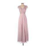Dessy Collection Cocktail Dress - Formal Plunge Short Sleeve: Pink Dresses - Women's Size 0