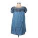 Crown & Ivy Short Sleeve Blouse: Blue Tops - Women's Size Medium