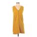 TeXTURE & THREAD Madewell Casual Dress - Shift V Neck Sleeveless: Yellow Print Dresses - Women's Size X-Small