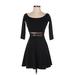 Lulus Casual Dress - Mini Boatneck 3/4 sleeves: Black Print Dresses - Women's Size X-Small