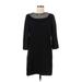 CeCe Casual Dress - Shift Crew Neck 3/4 sleeves: Black Print Dresses - Women's Size 8