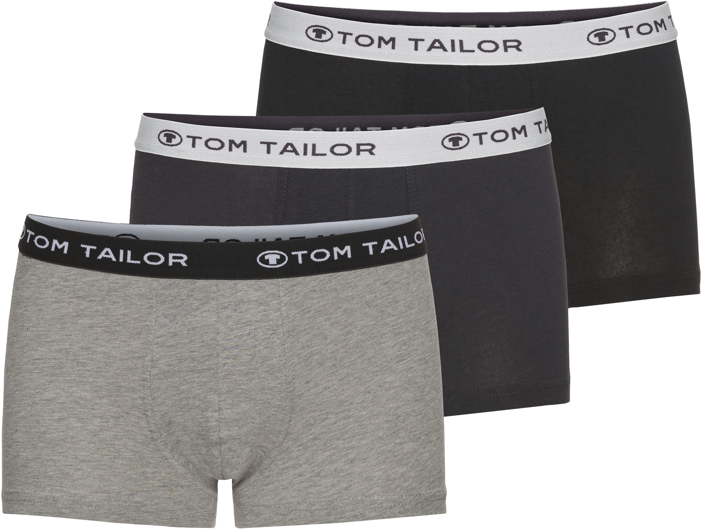 Boxershorts TOM TAILOR "Buffer", Herren, Gr. XXL, schwarz (anthra, melange, schwarz), Single Jersey, Obermaterial: 95% Baumwolle, 5% Elasthan, unifarben, bequem, Unterhosen, weich, bequem, basic, eng, Logobund, Baumwollmix