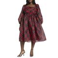 Plus Size Women's Plaid Puff Sleeve Midi Dress by ELOQUII in True Tartan (Size 16)