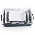 Sweejar Home Casserole Dishes for Oven, Ceramic Bakeware Set of 3, Rectangular Baking dish with Handles, Wave Edge Lasagna Pan Deep for Cooking, Cake, Dinner, Banquet and Daily Use (Navy)