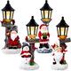 Christmas Table Centerpieces, 4 Pcs 10 Inch Santa Snowman Centerpieces with Light up Streetlights, Santa Glowing Lamppost LED Battery Operated Lighted Christmas Village Display for Home Table Ornament