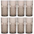 Cut Glass Crystal Effect Highball Drinking Dining Tumbler Glasses Set (Dark Grey, 8)