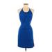 Rory Beca Casual Dress - Sheath Halter Sleeveless: Blue Print Dresses - Women's Size Medium