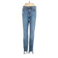 FRAME Denim Jeggings - Mid/Reg Rise Skinny Leg Boyfriend: Blue Bottoms - Women's Size 27 - Distressed Wash