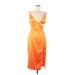 White Fox Cocktail Dress - Midi Plunge Sleeveless: Orange Print Dresses - Women's Size Medium