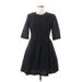 Gap Casual Dress - A-Line Crew Neck 3/4 sleeves: Black Print Dresses - Women's Size 6