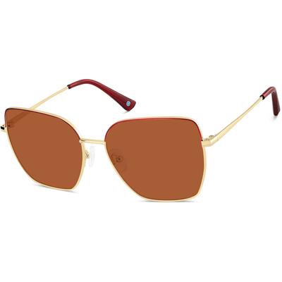 Zenni Women's Square Rx Sunglasses Red Stainless Steel Full Rim Frame
