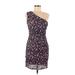 Dress the Population Cocktail Dress - Bodycon One Shoulder Sleeveless: Black Floral Dresses - Women's Size Medium