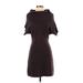 Nine West Casual Dress - Sheath High Neck Short sleeves: Brown Solid Dresses - Women's Size Small