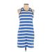 Splendid Casual Dress - Shift High Neck Sleeveless: Blue Stripes Dresses - Women's Size Large