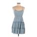 Gilli Casual Dress - Mini Scoop Neck Sleeveless: Blue Checkered/Gingham Dresses - Women's Size Medium