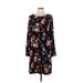 Ann Taylor LOFT Casual Dress - Mini Scoop Neck Long sleeves: Black Floral Dresses - Women's Size 10