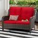 Winston Porter Melsa 49" Wide Outdoor Wicker Loveseat w/ Cushions Wicker/Rattan/Olefin Fabric Included in Red | 34 H x 49 W x 33 D in | Wayfair