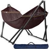 Arlmont & Co. Tranquillo 30s unfold & Fold Double Hammock w/ Stand 2 Persons Foldable Camping Inhouse Outdoor Polyester in Brown | Wayfair