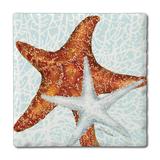 Ebern Designs Thirstystone "Seas The Day Starfish" Tumbled Tile Coasters Stoneware in Brown/White | 1 H x 4 D in | Wayfair