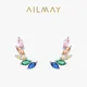 Ailmay-Boucles d'oreilles ailes de plumes en argent regardé 925 pur pour femme bijoux de luxe