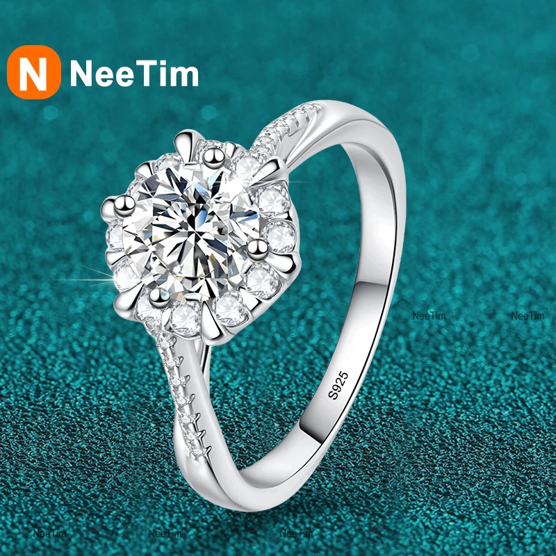 NeeTim 0.5/1CT Moissanite diamant anneaux alliance pour femmes 925 argent Sterling plaqué or blanc 18 carats bague de promesse certifiée