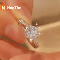 Neequer-Bagues en diamant Moissanite pour femme alliance argent regardé 0.5 plaqué or blanc 18