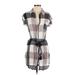 Holding Horses Casual Dress - Shirtdress Plunge Short sleeves: Gray Checkered/Gingham Dresses - Women's Size 0