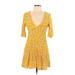 Minkpink Casual Dress - A-Line Plunge 3/4 sleeves: Yellow Floral Dresses - Women's Size Large